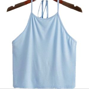 Blue Tie-Back Halter Top
